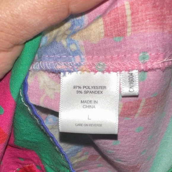 New York & Company Vibrant Multicolor Puff Sleeves Blouse Sz. L - Picture 8 of 8